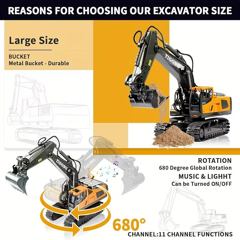 Bulldozer/Excavator Construction Vehicle with Alloy Metal Body